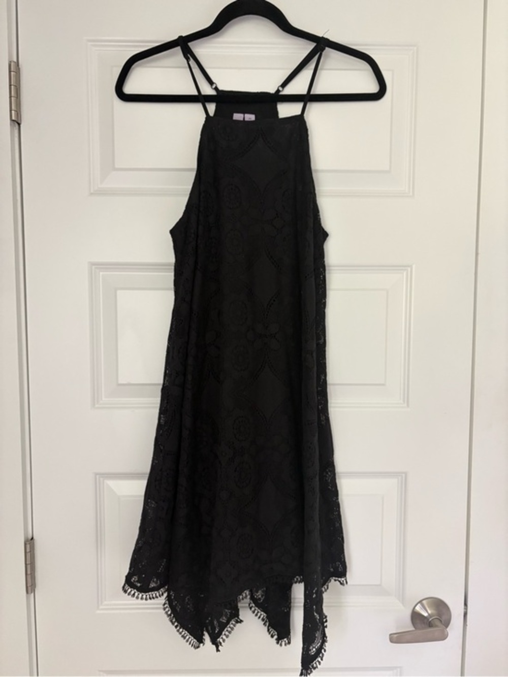 Alya Black Lace Asymmetrical Halter Dress